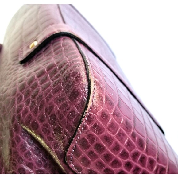 KATE SPADE Purple Stevie Carlsbad Leather Bag Embossed Croc Double Handles Purse - Picture 13 of 13